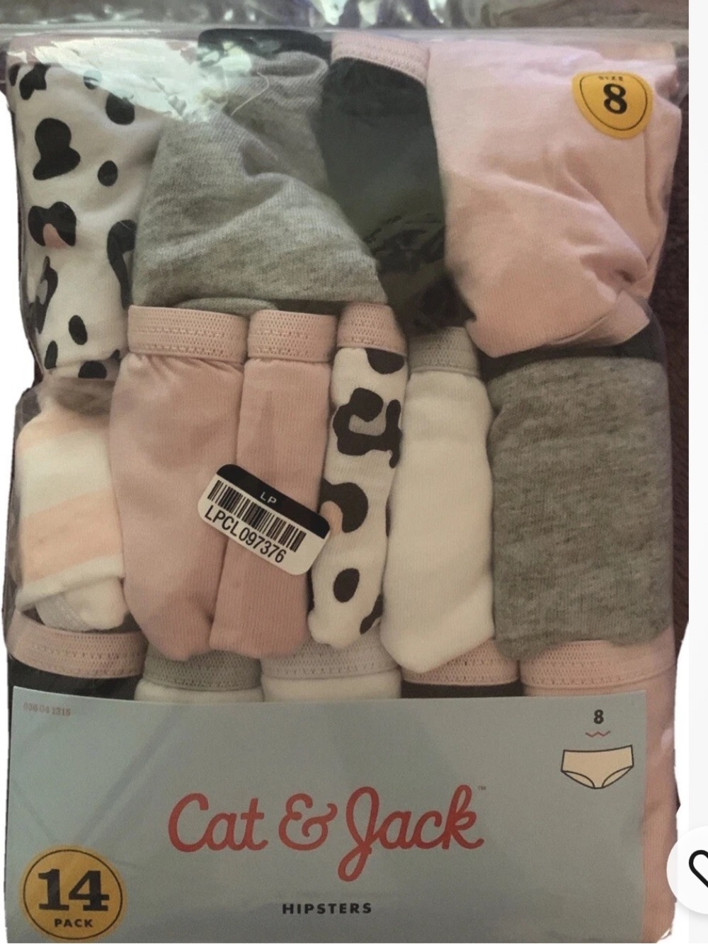 Cat & Jack Pink, Gray, White 14-Pack Girls' Hipster Underwear size 8